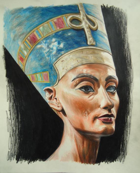 570x704 original nefertiti colored pencil drawing egyptian art queen etsy - Nefertiti Drawing