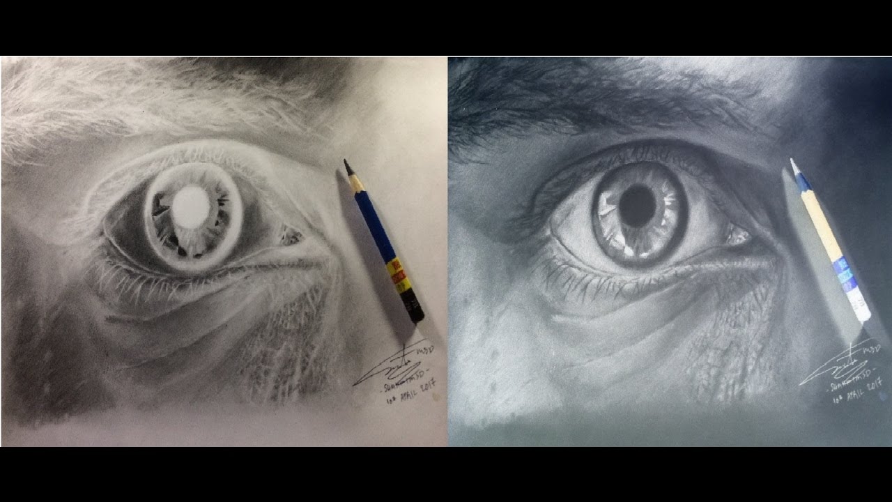 1280x720 timelapse negative drawing of an eye - Negative Drawing