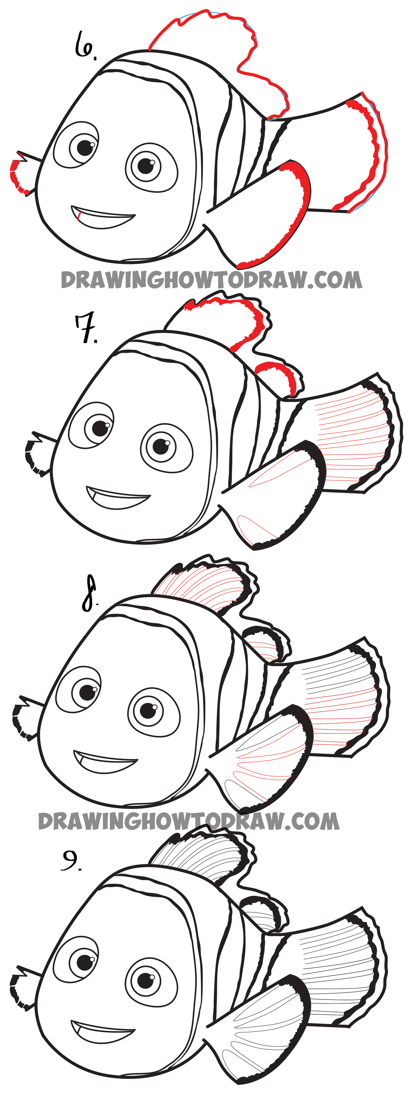 1400x3723 how to draw nemo from disney's finding dory step - Nemo And Dory Drawing