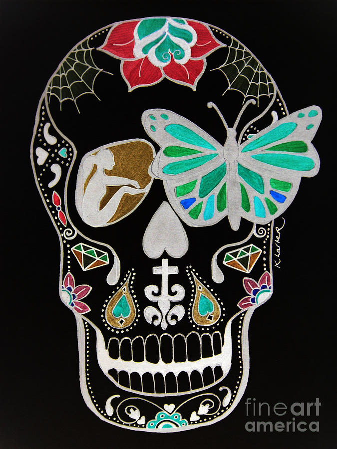 675x900 sugar candy skull neon drawing - Neon Drawing