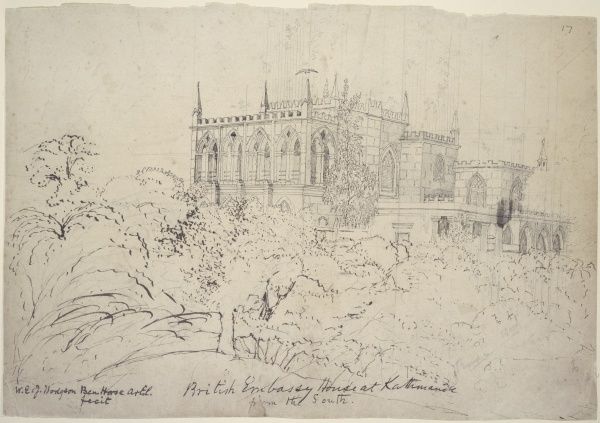 600x423 drawing of the british embassy, kathmandu, nepal signed - Nepal Drawing