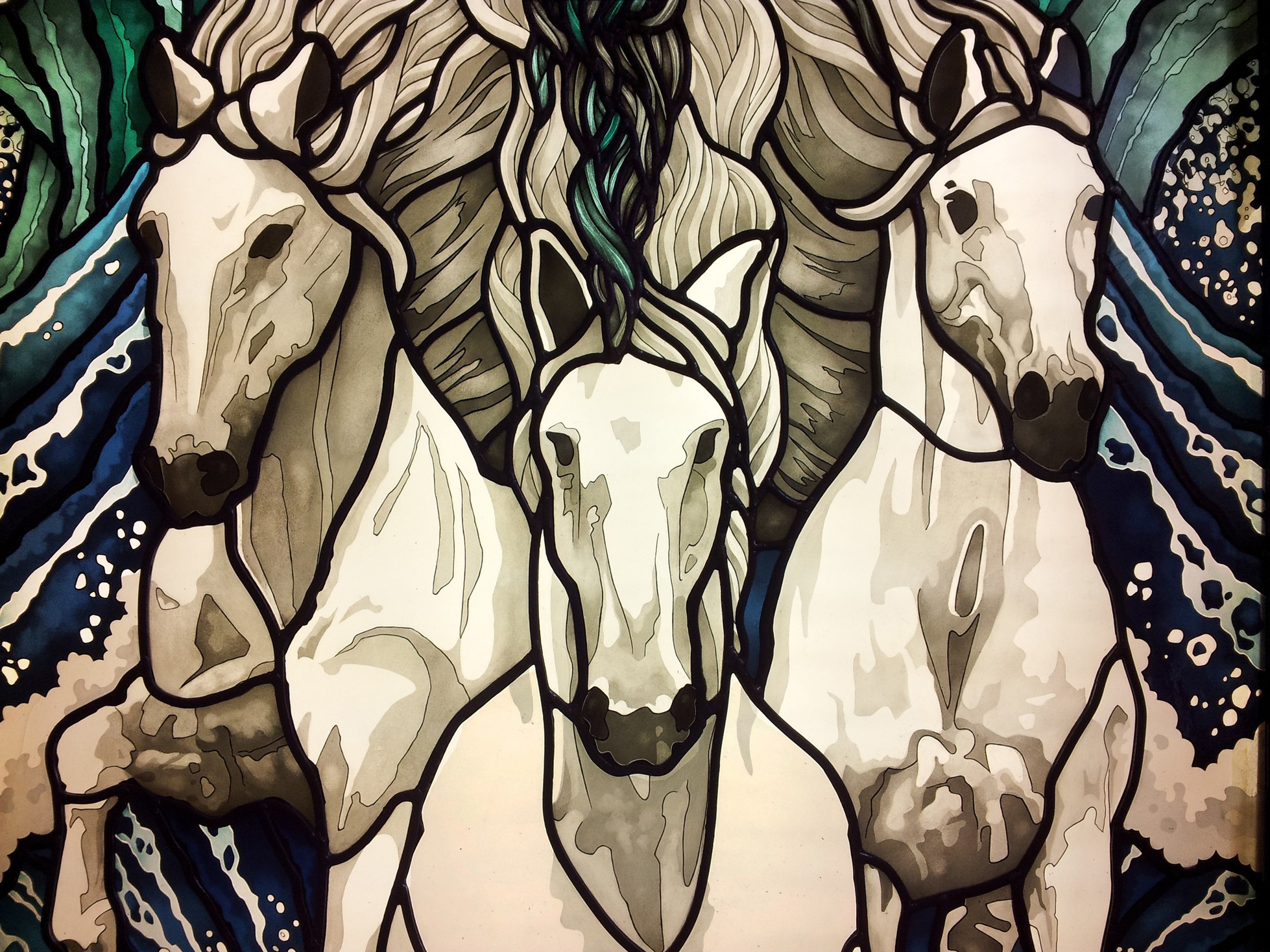 1958x1468 Neptune Of The Stained Glass Commission Stained Glass - Neptune God Drawing