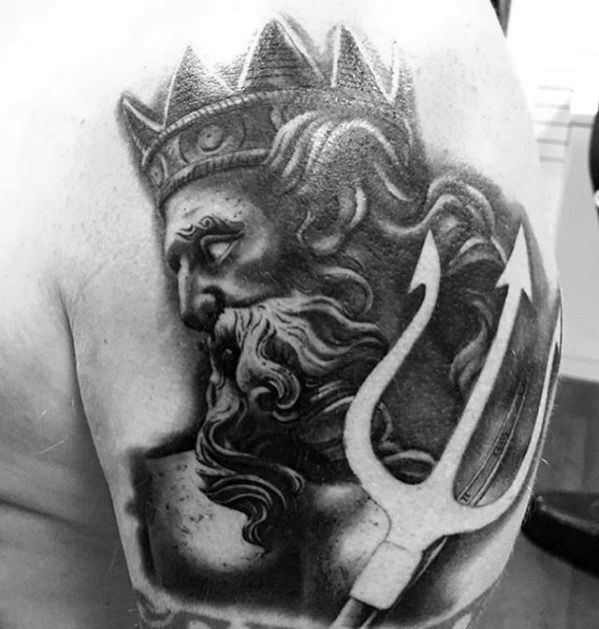 599x629 Trident Tattoo Designs For Men - Neptune God Drawing