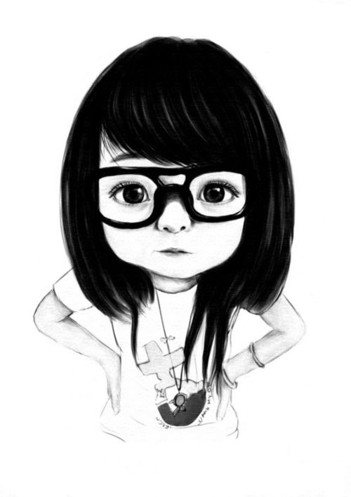 500x708 Cute - Nerdy Girl Drawing