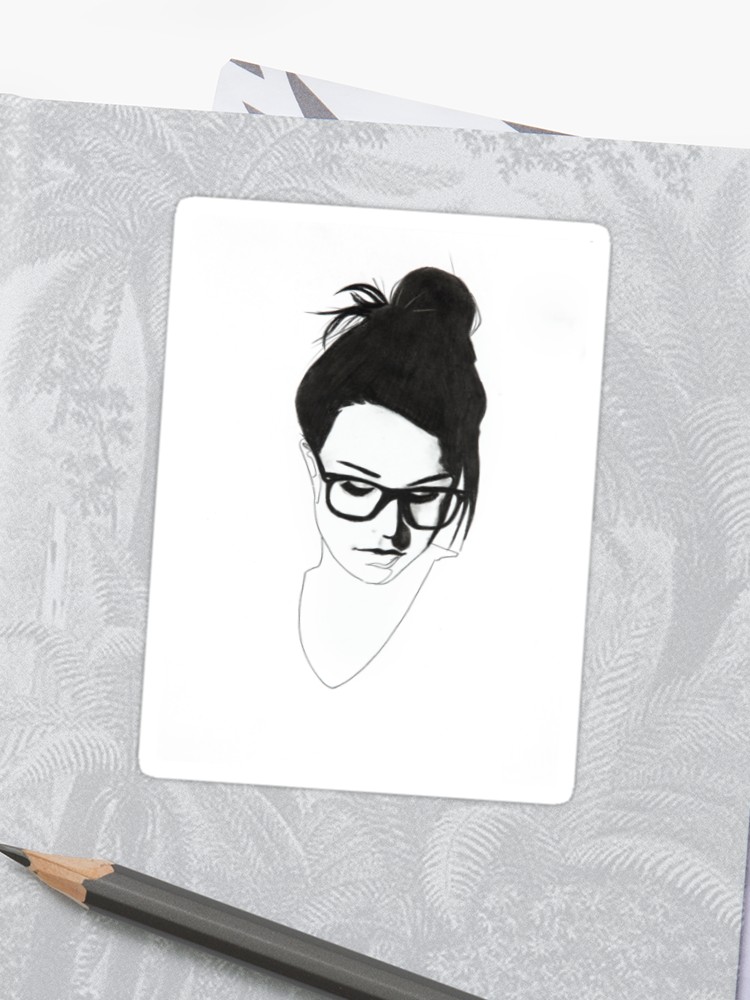 750x1000 Nerdy Girl With Bun And Glasses Sticker - Nerdy Girl Drawing