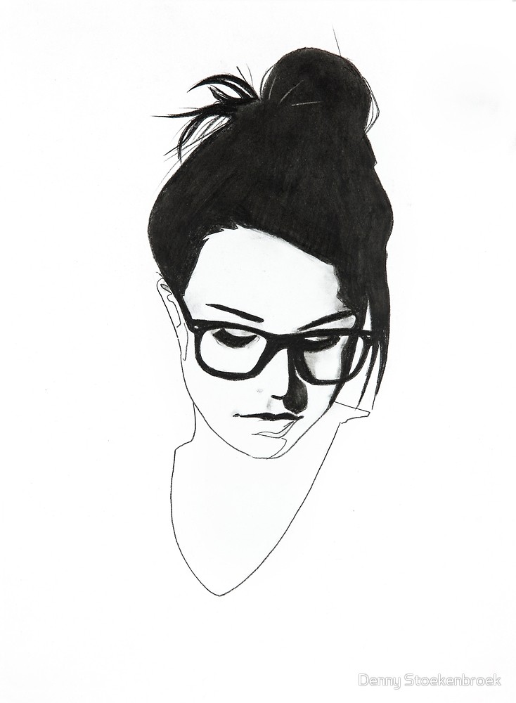 734x1000 Nerdy Girl With Bun And Glasses - Nerdy Girl Drawing