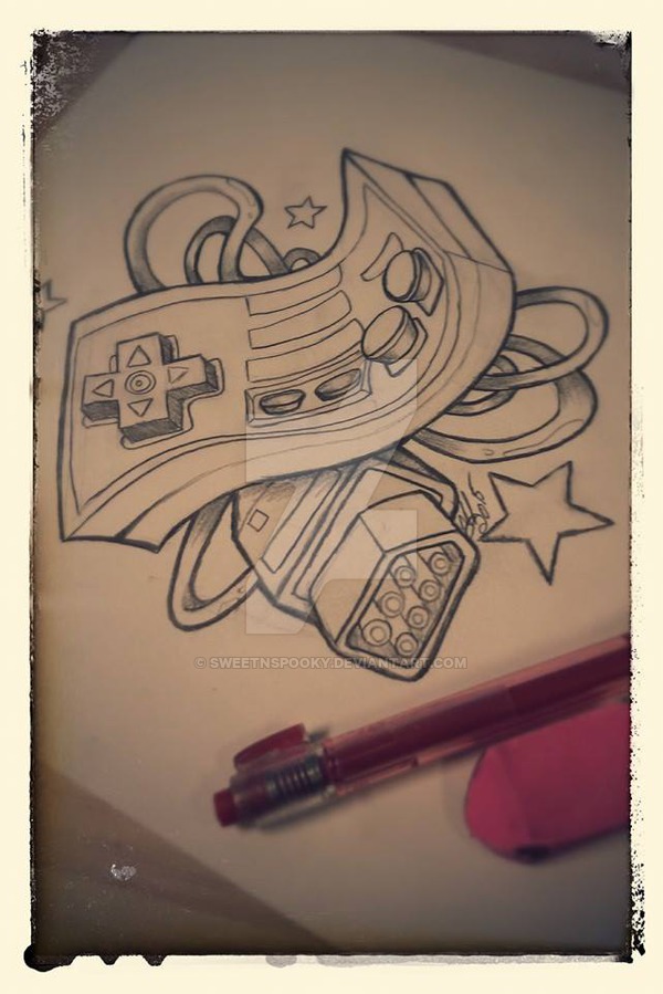 600x899 nes controller tattoo desing - Nes Controller Drawing