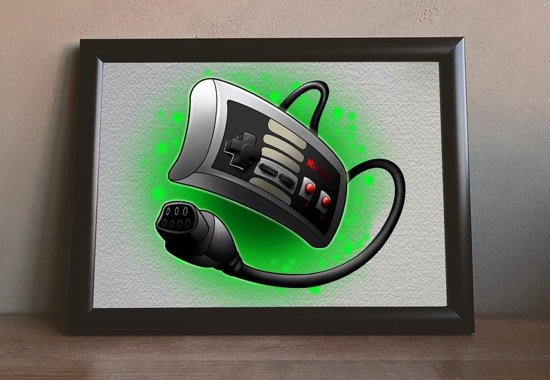 794x549 nintendo classic controller print nes controller gamer art etsy - Nes Controller Drawing