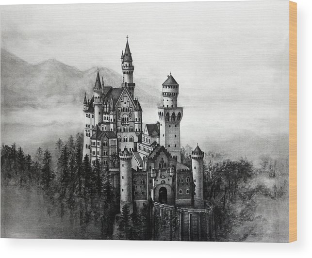 643x532 Drawing Of Neuschwanstein Castle Wood Print - Neuschwanstein Castle Drawing