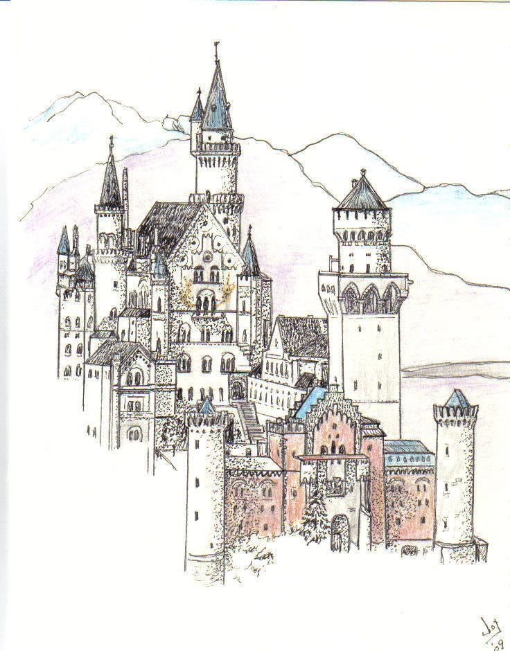 736x940 neuschwanstein castle art work in castle painting - Neuschwanstein Castle Drawing