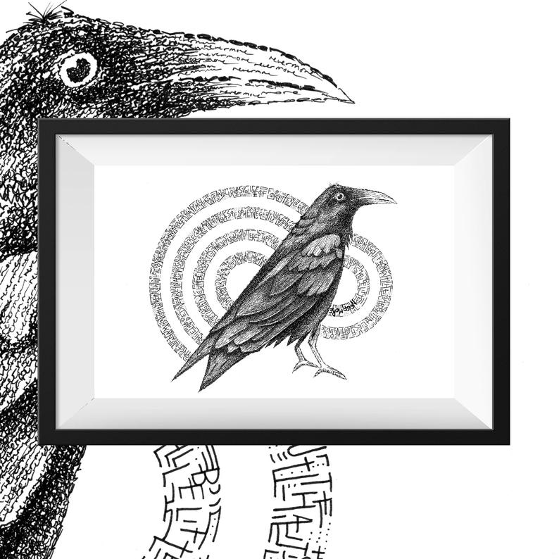 794x794 edgar allan poe raven nevermore art bird horror literature etsy - Nevermore Drawing