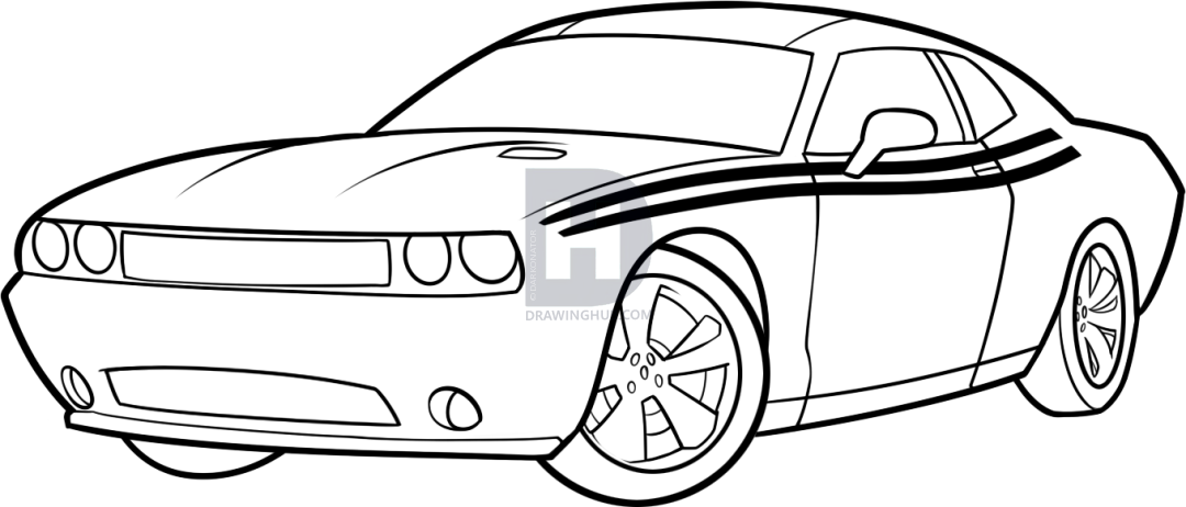 1080x462 How To Draw A Dodge Challenger, Step - New Car Drawing