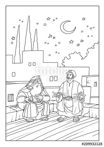 354x500 Rabbi Nicodemus Talks With Jesus Christ On The New Birth Stock - New Drawing Of Jesus