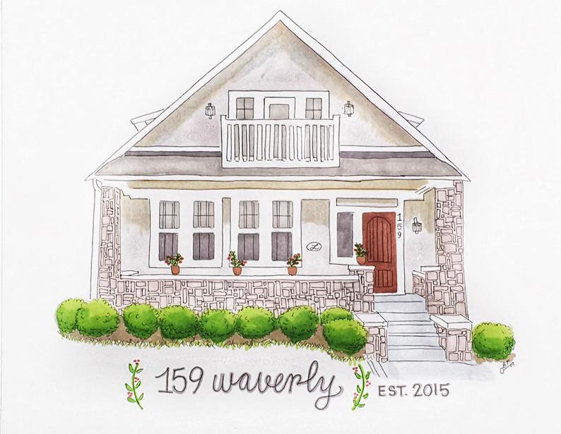 794x615 House Drawing House Portrait House Rendering Housewarming Etsy - New Home Drawing