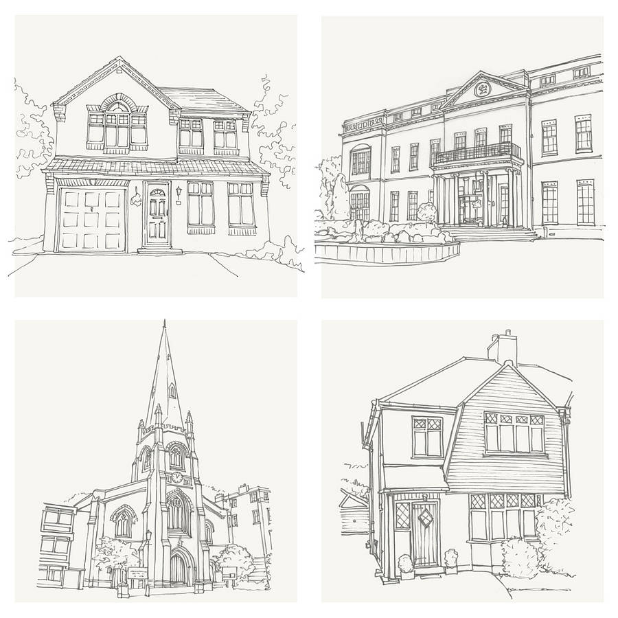 900x900 hand drawn bespoke house sketch - New Home Drawing