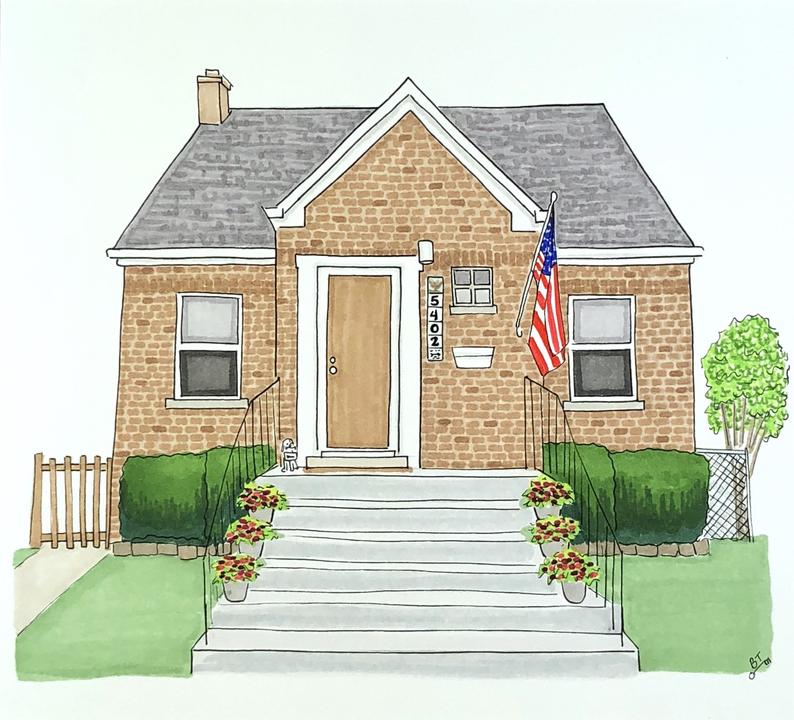 794x720 House Drawing House Portrait Mother's Day Gift Etsy - New House Drawing