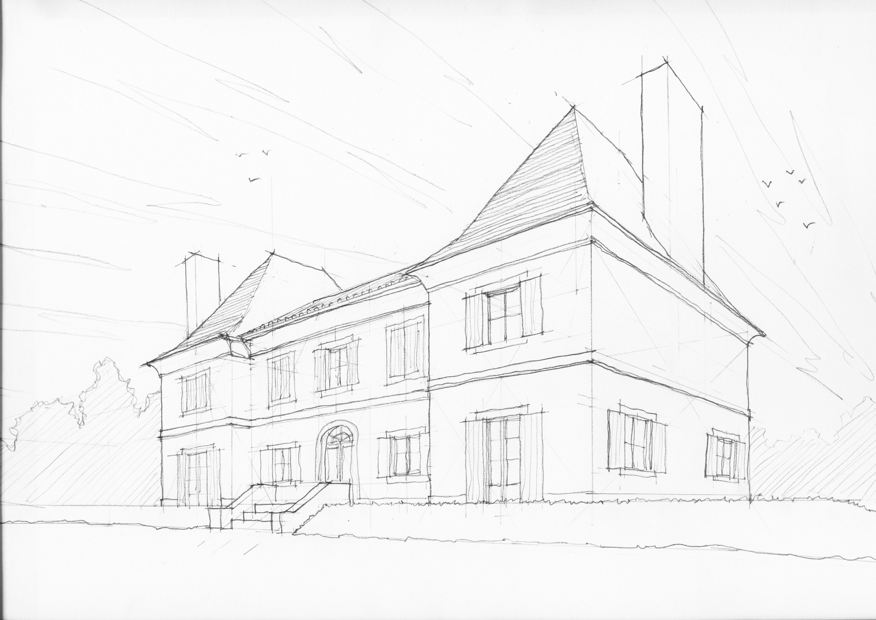 3504x2479 sketch for manor house in the dordogne new houses house sketch - New House Drawing