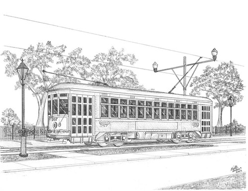 500x385 New Orleans Street Car - New Orleans Drawing