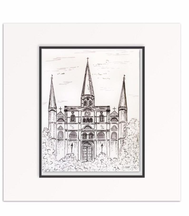 794x904 New Orleans Drawing Architectural Church Artwork St Louis Etsy - New Orleans Drawing