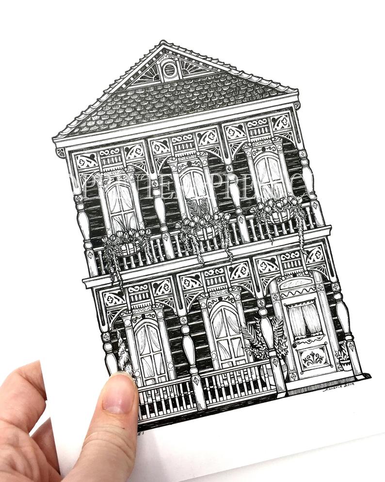 794x993 Original Blue New Orleans House Ink Drawing Illustration Etsy - New Orleans Drawing