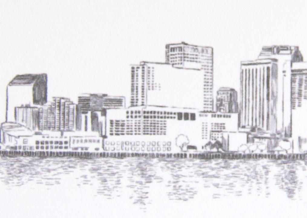 1015x720 New Orleans Skyline Folded Place Cards - New Orleans Skyline Drawing
