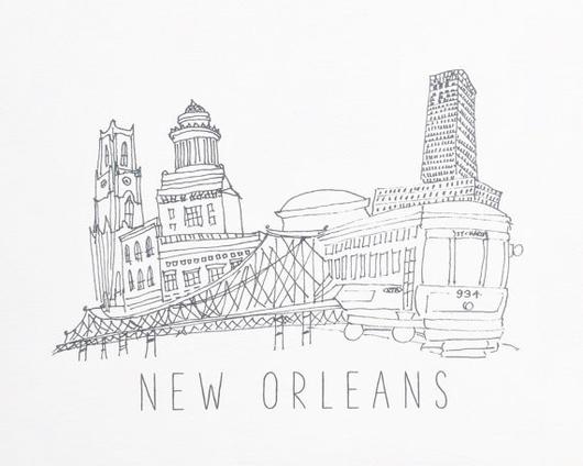 530x424 New Orleans Skyline Print Home Malone - New Orleans Skyline Drawing