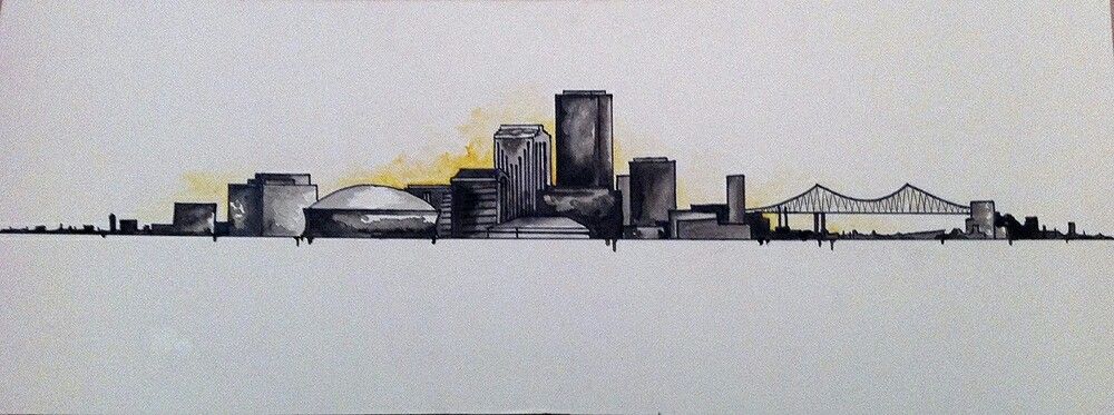 1000x373 New Orleans Tattoo New Orleans Tattoo - New Orleans Skyline Drawing