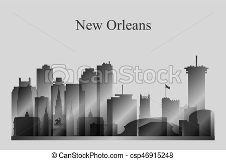 450x320 New Orleans City Skyline Silhouette In Grayscale, Vector - New Orleans Skyline Drawing