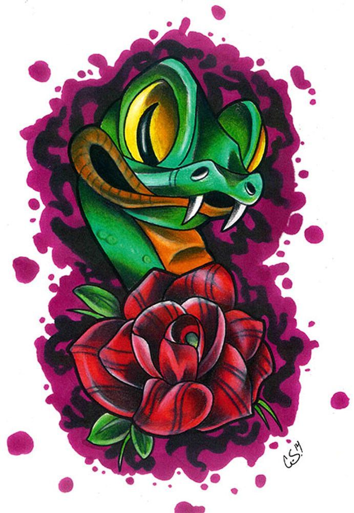 691x1001 New School Snake - New School Tattoo Drawings