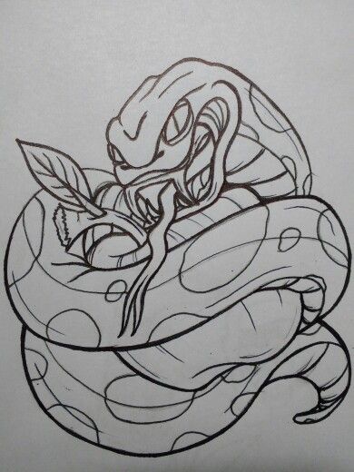 390x520 Snake And Apple, New School - New School Tattoo Drawings
