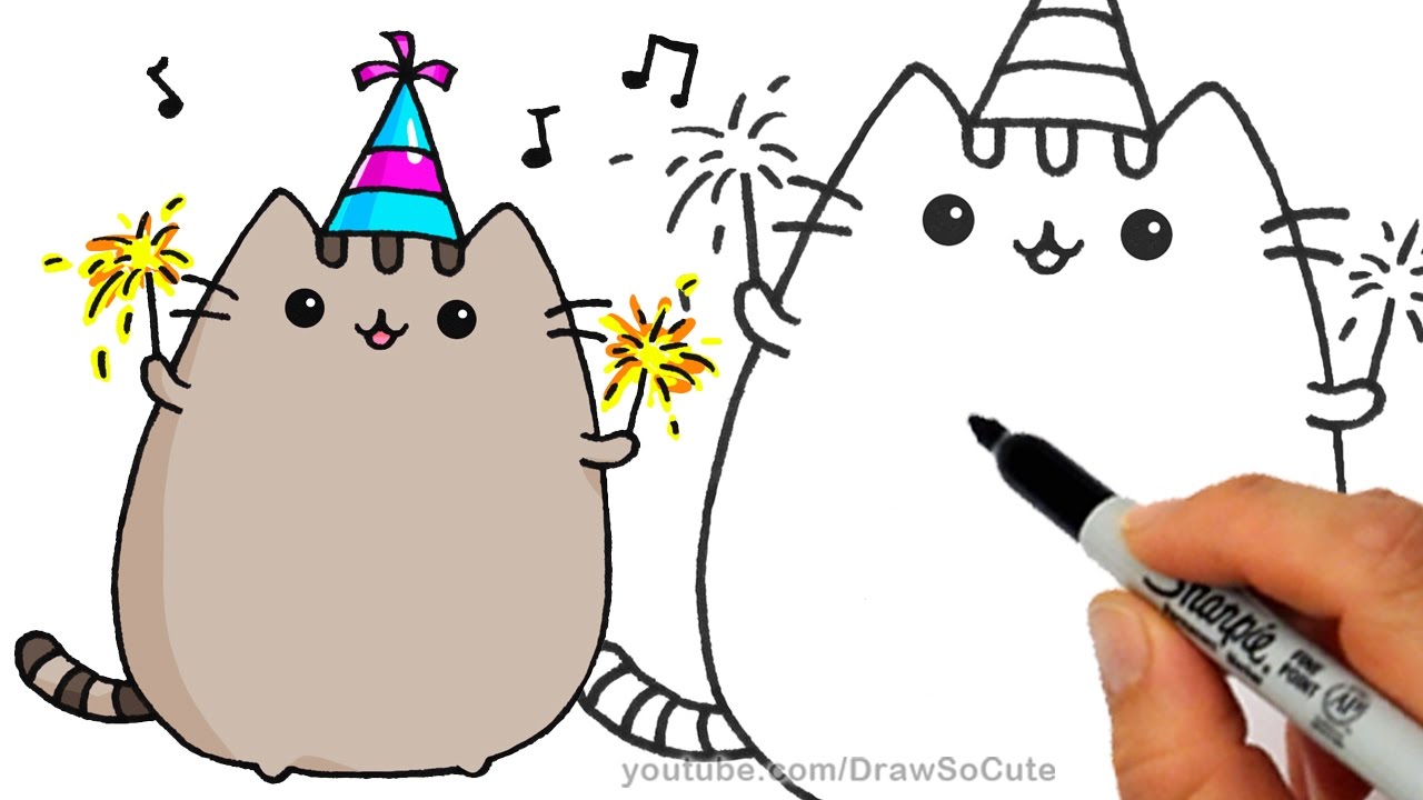 1280x720 how to draw pusheen cat for new years celebration step - New Year Celebration Drawing