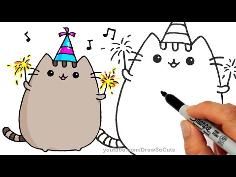 480x360 how to draw pusheen cat for new years celebration step - New Year Celebration Drawing