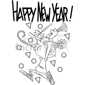 300x300 Black And White Happy New Year Celebration Vector Cartoon Art - New Year Celebration Drawing