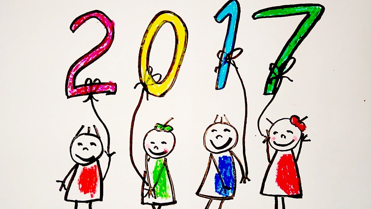 1280x720 new year greeting card drawing, happy new year drawing for kids - New Year Drawing