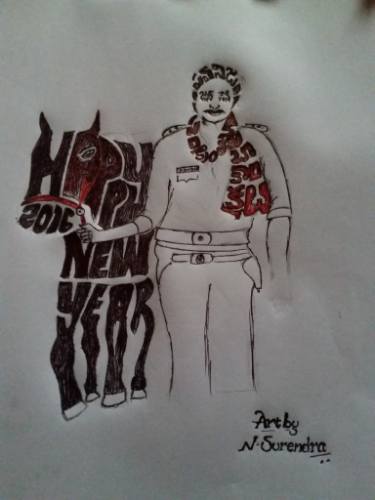 375x500 Telugu Film Actor Wishing A Very Happy New Year Drawing - New Year Drawing