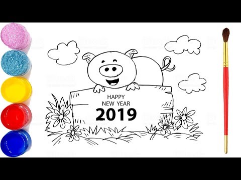 480x360 Happy New Year Coloring Pages Pig Coloring And Drawing - New Year Drawing For Kids