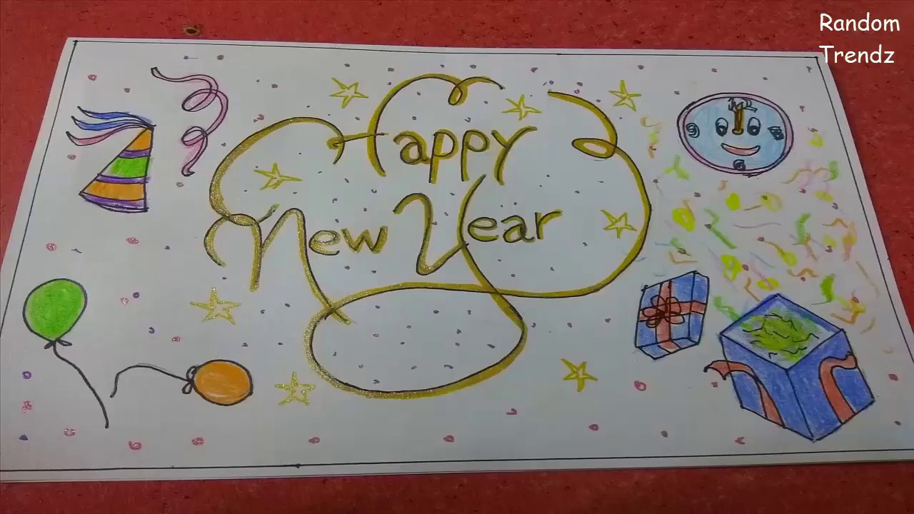 1280x720 happy new year greeting card easy simple beautiful drawing idea - New Year Drawing For Kids