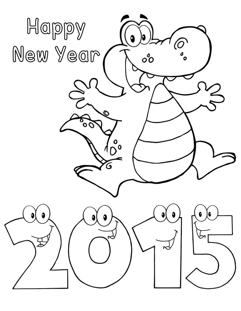 792x1024 Happy New Year Alligator Worksheets Third Grade Coloringpoint - New Year Drawing For Kids