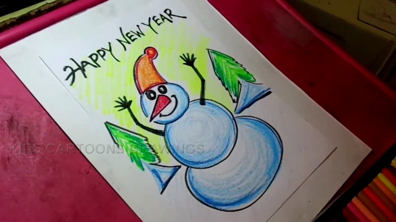 1280x720 how to draw happy new year greeting idea drawing for kids - New Year Drawing For Kids