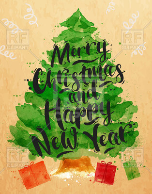 314x400 watercolor poster christmas tree lettering merry christmas - New Year Drawing Images