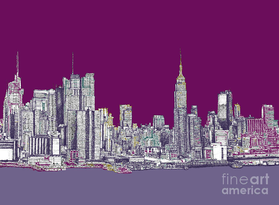 900x663 new york nyc in purple drawing - New York Buildings Drawing