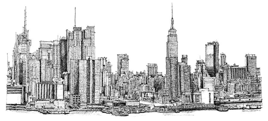 900x409 huge collection of 'nyc skyline drawing' download more than - New York City Drawing Easy