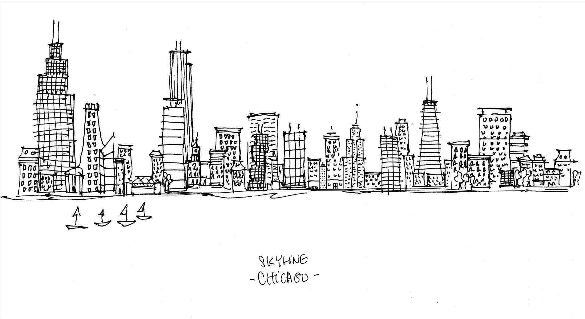 1900x1035 outline skyline nyc artwork sticker artists - New York City Easy Drawing