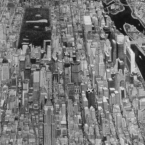 480x480 manhattan, new york city skyline map poster krikko obbott - New York Cityscape Drawing