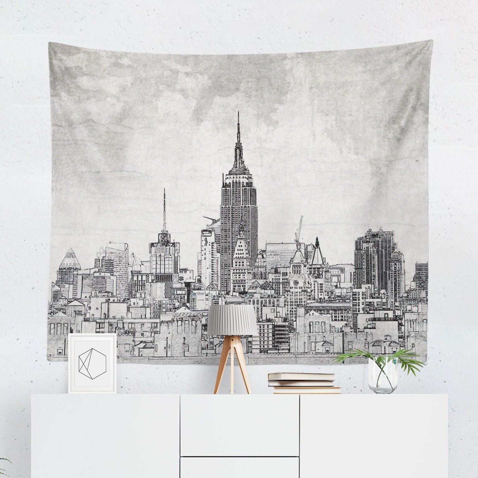 1532x1532 new york city wall tapestry - New York Cityscape Drawing