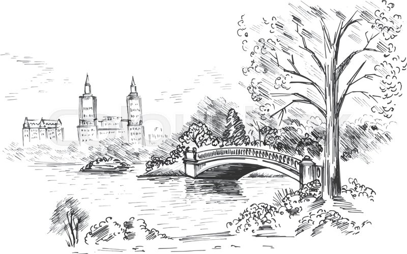 800x499 sketch of cityscape in new york city stock vector colourbox - New York Cityscape Drawing