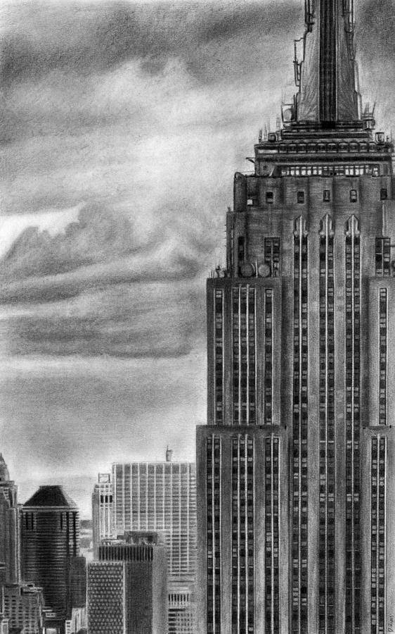562x900 Empire State Building New York Pencil Drawing Drawing - New York Drawing