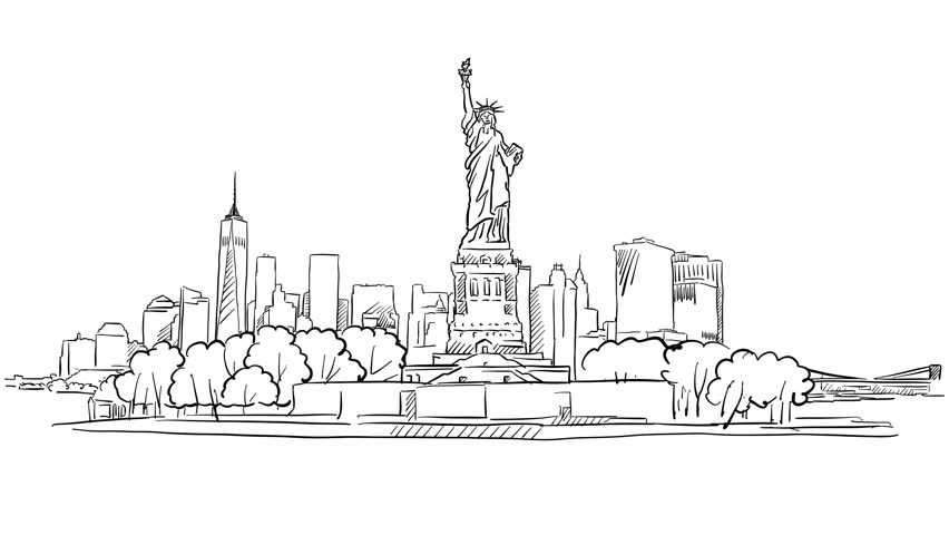 852x480 liberty statue and new york stock footage video - New York Drawing