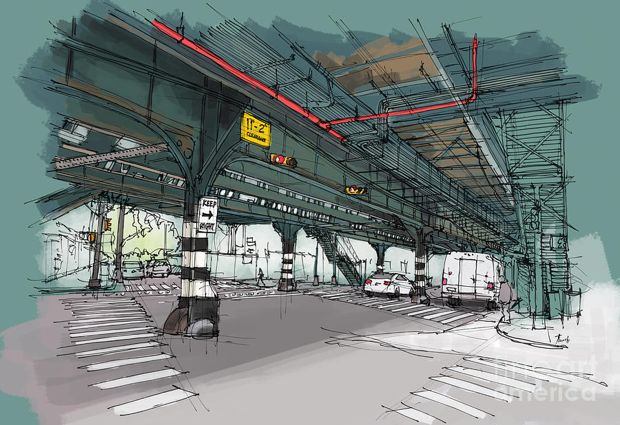 900x618 new york drawing mta subway simpson st handmade sketch - New York Drawing