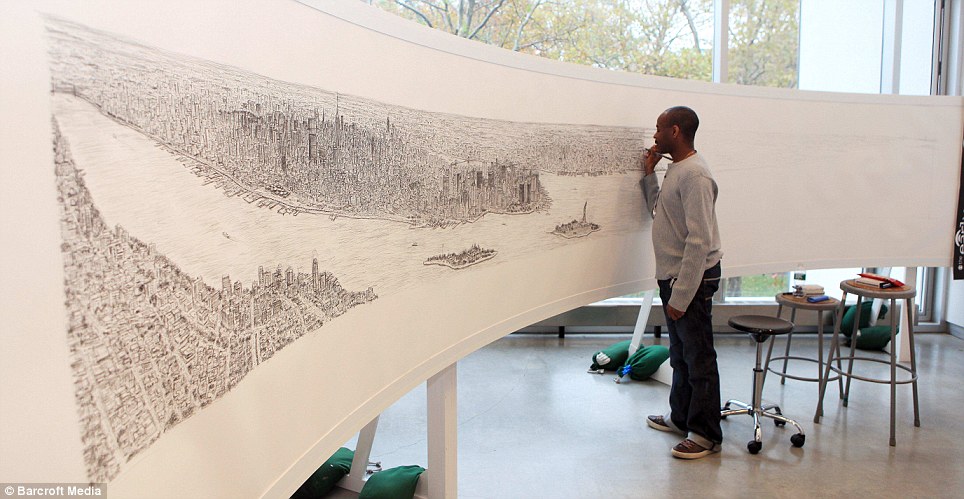 964x499 autistic artist draws picture of new york skyline from memory - New York Drawing